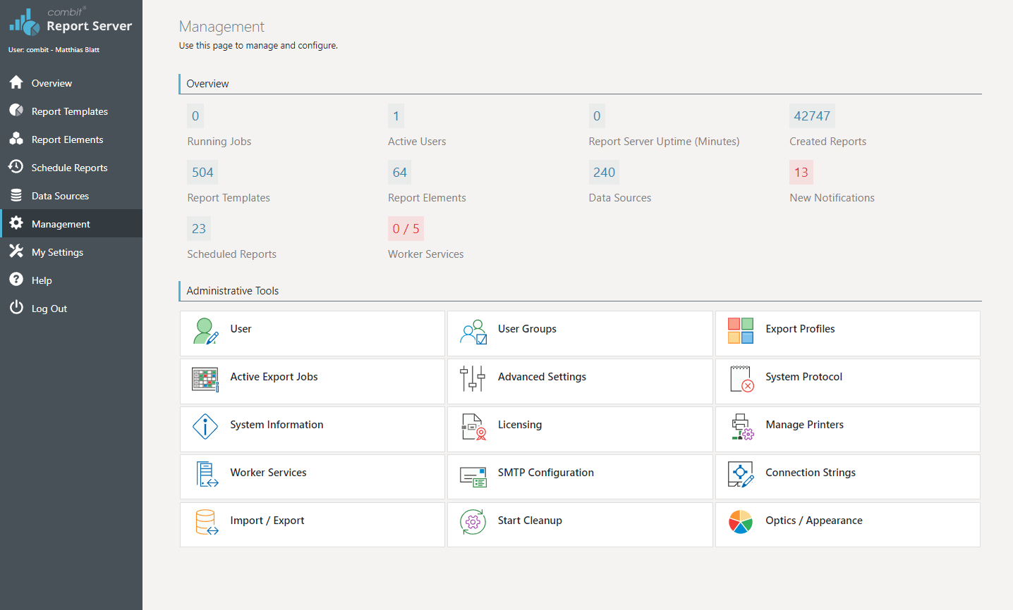 report server management view